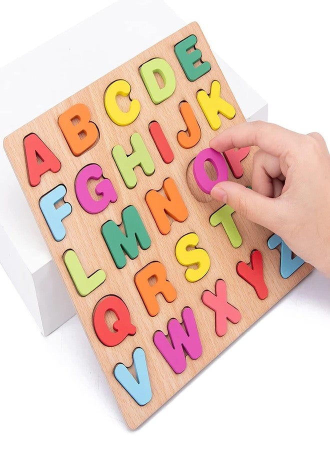 Rukshv Wooden Alphabet ABC -Numbers & Shapes Puzzles for Kids | Preschool Educational Learning Letter Toys, Montessori Sturdy Wooden Construction Puzzle (Alphabet ABC) - Image 1